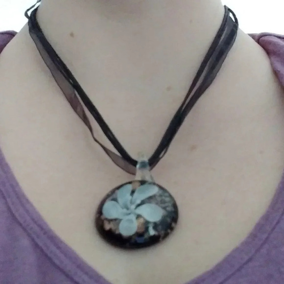 Handmade Glass Pendant & Earring  Set, Copper/Black - Picture 7 of 7